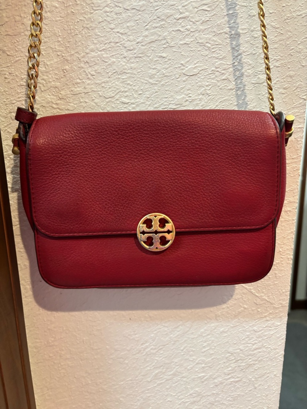 Tory Burch Red Leather Crossbody Bag with Gold Logo